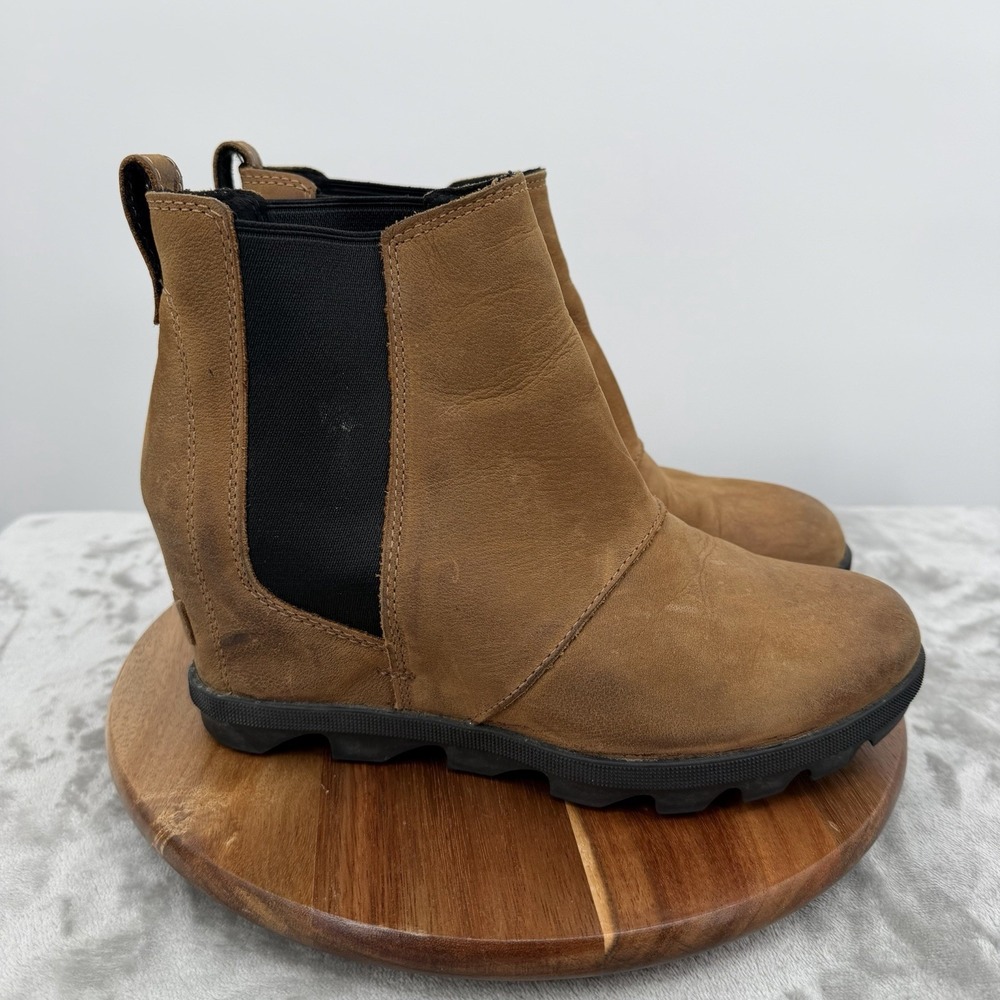 Sorel Joan Of Arctic Boot Womens 8.5 Tan Brown Waterproof Chelsea Bootie Wedge